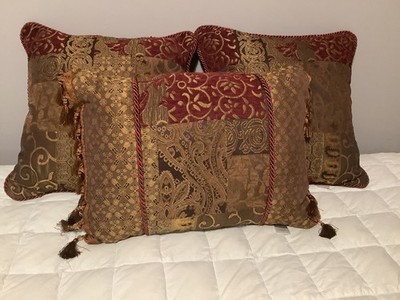 Croscill Galleria Tuscan Red Brown Set Of 3 Throw Pillows