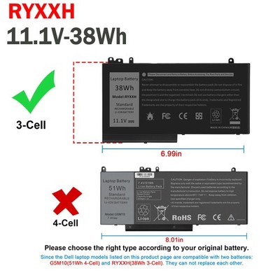 Battery RYXXH 0VY9ND R5MD0 For DELL Latitude 3150 3160 12'' 5000 E5250 E5450 14''