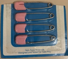 Vintage Diaper Pin 4 Count Pink Stainless Steel Safety Lock New on Original Card