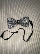 Silver Black Glitter Geometric Bow Tie with Adjustable Strap for Formal Events