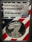 2018-W $1 Proof American Silver Eagle NGC PF70 Ultra Cameo US Flag Core Slab
