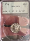 🔥 1938 Mercury Dime PCGS MS65FB Rattler Full Bands Nice Eye Appeal