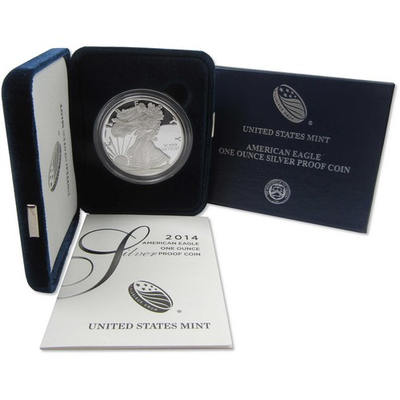 #ad 2014 W American Silver Eagle Choice Proof Bullion $1 Coin OGP COA $104.99