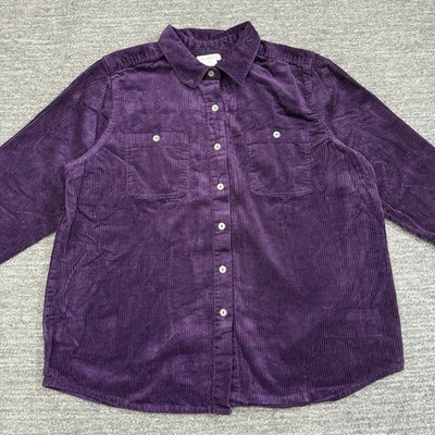 Romans Wide Whale Corduroy Shirt Women 1X Plus Purple Workwear Layer Top Cotton