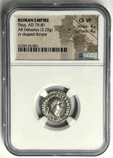 Titus AD 79-81 Silver Denarius NGC CHVF Twelve Caesar’s 