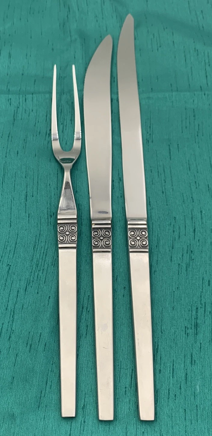 3-Pc Ekco Eterna 15-1/2” & 14” SS Serrated Edge Knife & 11-5/8” Fork Carving