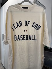 Men  s Fear Of God Essentials Shirt Size Large MLB Baseball Oversized - Cream