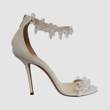  2475 Jimmy Choo Women White Maisel Embellished Ankle Strap Sandal Shoe Size 40