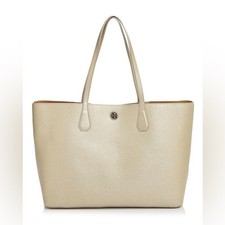 Tory Burch NWOT Metallic Perry Leather Tote Golden Large Purse Shoulder Bag
