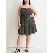 Madewell Sophia Tiered Micro Daisy Printed Dress Plus Size 16W Black White NEW