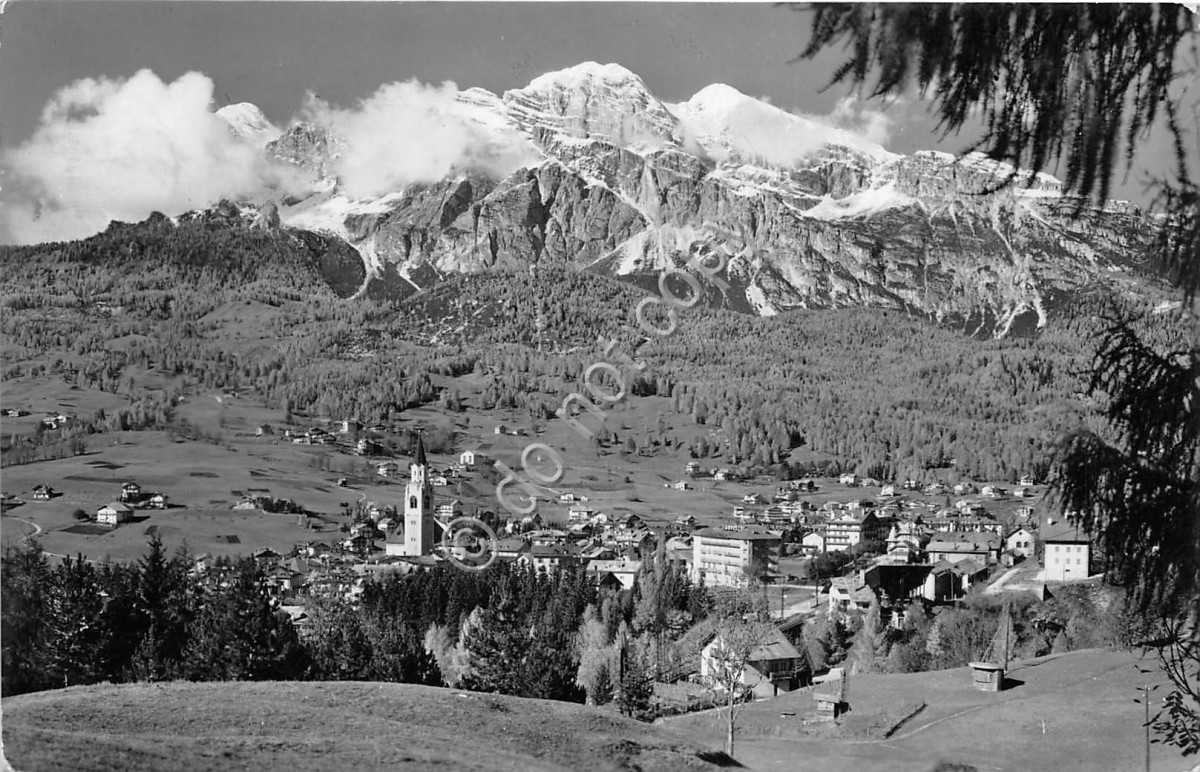 Cartolina Cortina Panorama verso le Tofane 1954 (Belluno)