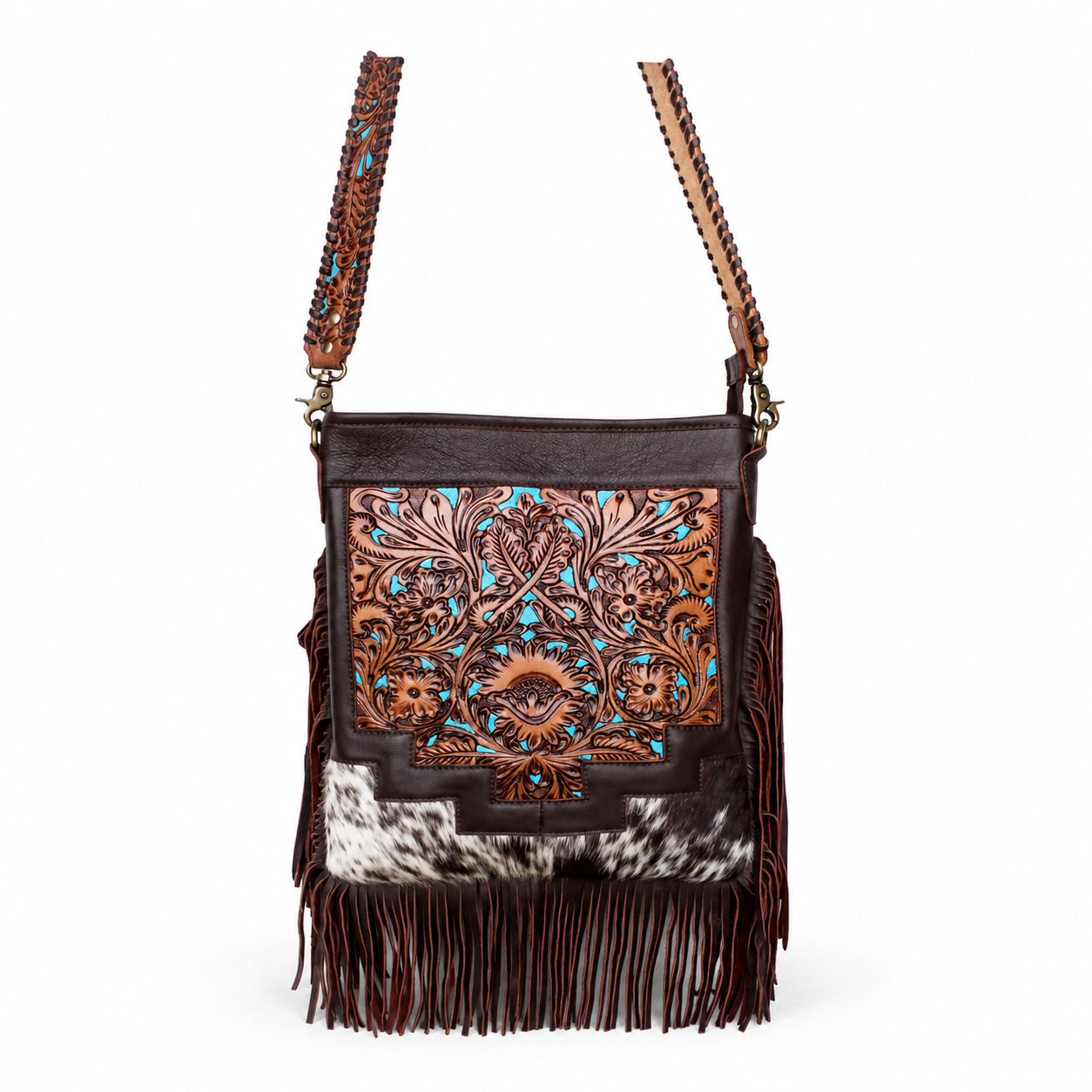Women's Western Cowhide Leather Concealed Carry Crossbody Bag Purse 18JQH02