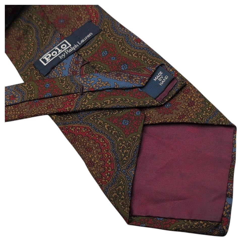 Polo Ralph Lauren Tie 56.5" 100% Silk Paisley Floral Blue Green Red USA 90s VTG - Image 4 of 4