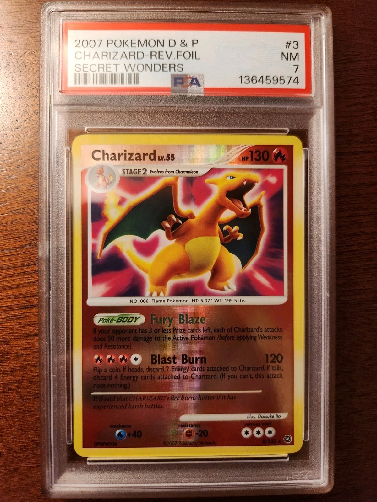 PSA 7 Charizard 3/132 Secret Wonders Reverse Holo Rare - POP 144