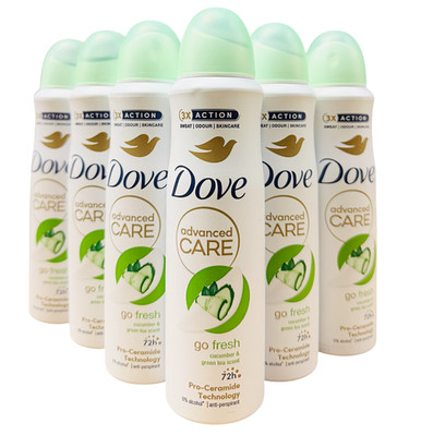 Dove 6 Pack Go Fresh Cucumber Deodorant Spray   48H Protection, 150ml Each