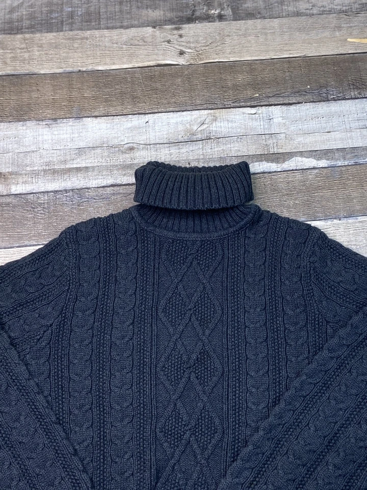 Jeanne Pierre свитер женщин L/XL серый кабель трикотажа хлопок рыбака водолазка - Изображение 2 из 4