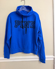PINK Victoria's Secret PINK Women's Blue Logo Fleece Pullover Hoodie XS