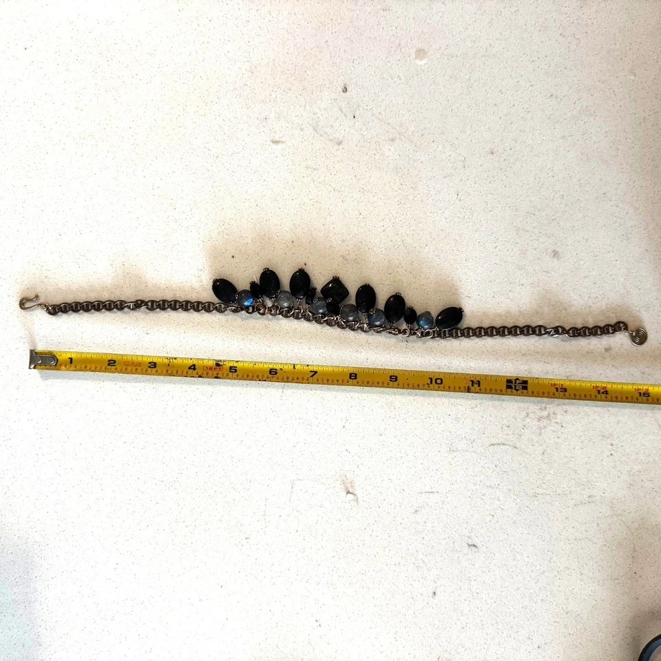 Collar de cadena de bronce hecho a mano de 18 pulgadas NUEVO dijes colgantes de labradorita de ónix Y2K Bo Foto 3 de 3
