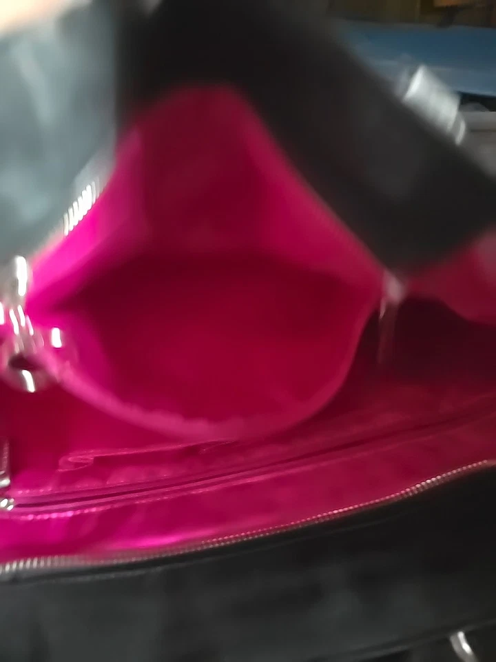 Coach Poppy Large Black/Silver Metallic Leather Satchel Purse Bag G0967-14370 - Image 2 of 4