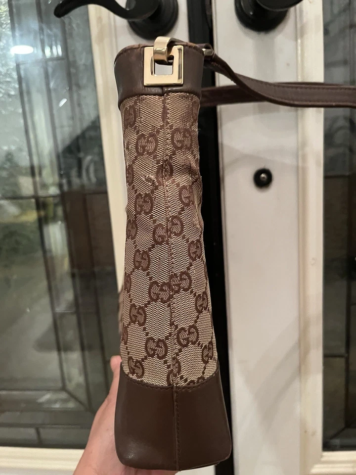 Auténtico Bolso de Hombro Gucci Jackie GG Lona Cuero Beige Marrón Oscuro Foto 3 de 4