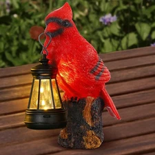 Cardinal Garden Statue With Solar Lantern 6.3 Solar Light For Outside Cardinal G