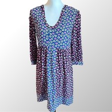 Boden Floral Empire Waist Dress Womens 6R Blue Pink V-Neck 3/4 Sleeve W0143