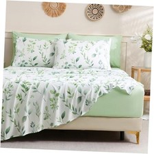 Botanical 6-Piece Size Sheets Set, Boho Floral Print King Greenery Vine Print