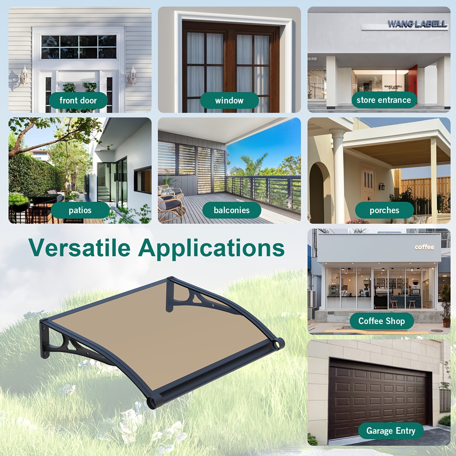 Awning for Window Door Canopy with Aluminum Bracket Gutter Polycarbonate Board