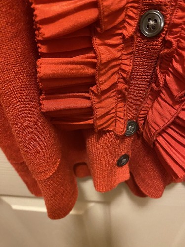 DKNY Türkische Seide Burnt Orange Rüschen Cardigan Gr. MED EUC!! - Bild 11 von 18