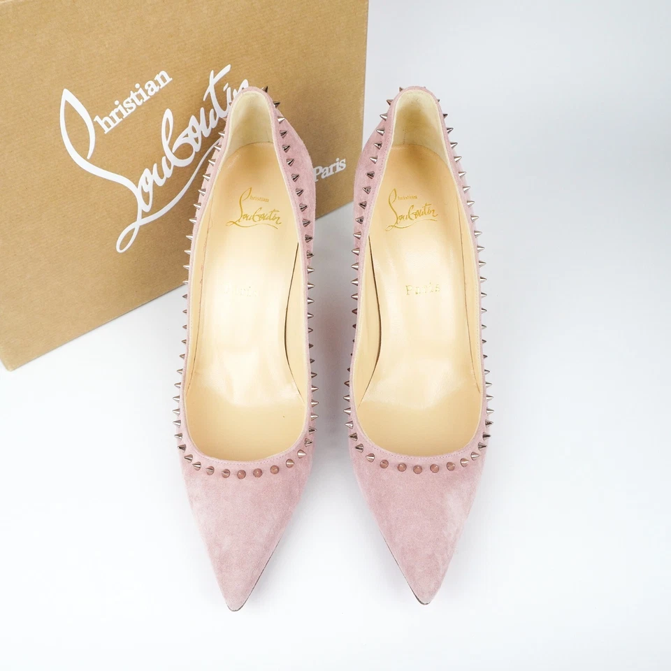 Christian Louboutin tamanho 39 ANJALINA 85 biqueira pontiaguda camurça rosa pontas parte inferior vermelha - Imagem 3 de 4