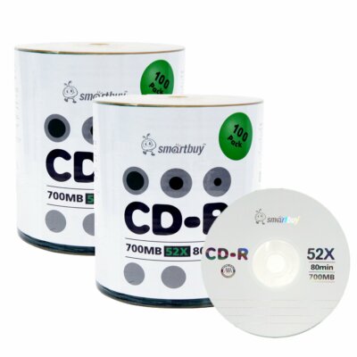 200 Smartbuy CD-R 52X 700MB/80Min Branded Logo Blank Media Recording Disc