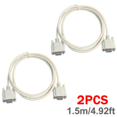 USA 2pcs 1.5m DB9 DB 9 9-Pin RS-232 D-SUB Female to Female Serial Cable Cord