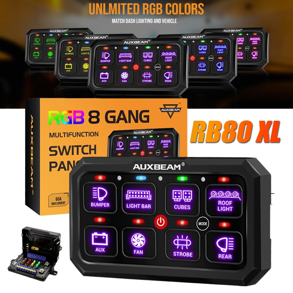AUXBEAM 8 Gang RB80 XL RGB Switch Panel Dimmable System For 2023
