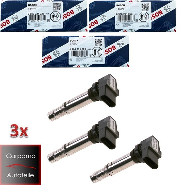 3X Bosch 0986221023 ZüNdspule VW Polo 9N 6R Seat Ibiza 3 4 Skoda Fabia Rapid 1.2-image