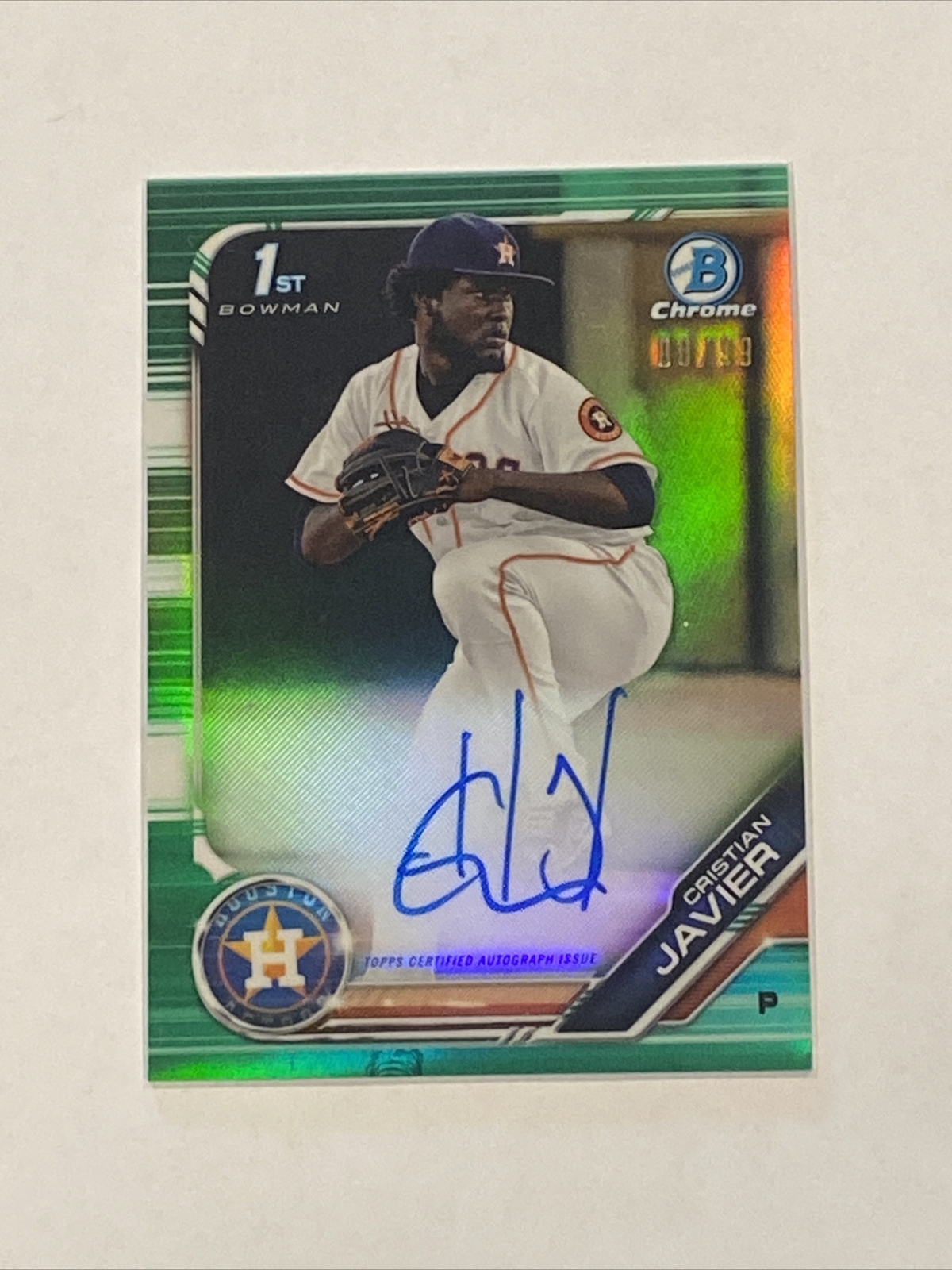 2019 Bowman Chrome Cristian Javier 1st GREEN REFRACTOR AUTOGRAPH /99 RC Astros