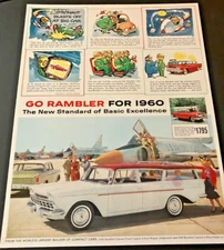 1960 AMC Rambler Custom Wagon - Vintage Original Illustrated Color Print Ad