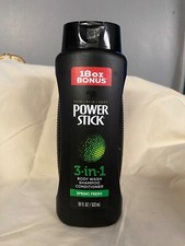 Lot of 2 Power Stick 3 In 1 Body Wash Shampoo Conditioner Spring Fresh 18 Fl Oz