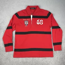 Kinloch Anderson Rugby Shirt Mens Medium Red Black Stripes Embroidered Crest