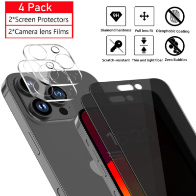 For iPhone 15 14 13 12 Pro Max Anti-Spy Tempered Glass Screen Camera Protector