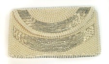 Vintage Kane M. White Beaded Small Bling Clutch Purse Japan 6 3/4" x 3 3/4"