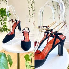Vintage 1970s Heels 70s CHARLES JOURDAN Black Suede Disco Shoes Gold Chain Strap