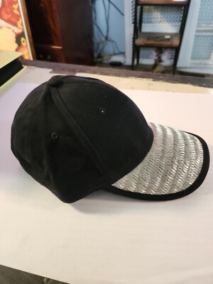 Black Baseball Hat Strapback Tom Cap W/ Silver Weaved Wire Mesh