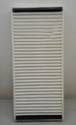 White rectangular P3652WS Bosch cabin air filter with horizontal slats and black frame made in USA.