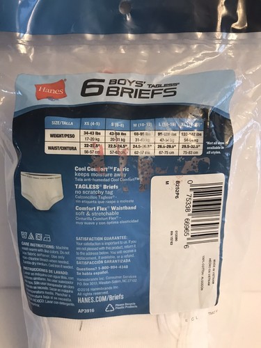 Hanes Boys' White Cotton Comfort Soft Briefs 6 pack Size Medium (10-12) - Picture 5 of 5