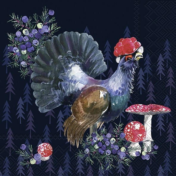4 x Paper Napkins/3Ply/33cm/Decoupage/Bird/Cockerel/Toadstools