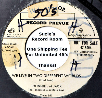 Johnnie and Jack We Live in Two Different Worlds / No One Dear DJ 45 7'' Vinyl #B