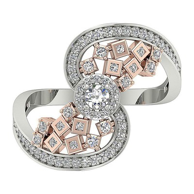 Round Diamond Designer Solitaire Halo Engagement Ring SI1 G 0.65Ct Two-Tone Gold