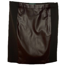 Ralph Lauren Women Skirt A Line Short Faux Leather Stretch Elastic Brown 8 NEW