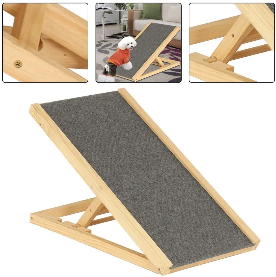 Portable Wooden Pet Cat Dog Ramp Ladder - 2/4-Height Adjustable+Non slip Carpet - Image 2 of 4