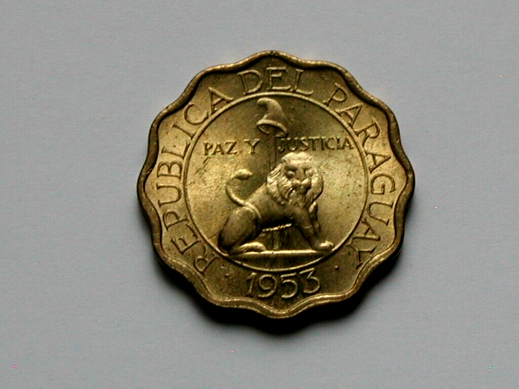 Paraguay 1953 15 CENTIMOS Coin AU++ with Toned-Lustre & Special Scalloped  Shape | eBay